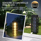Solar Garden Lamp with LED Lighting, in Steel and PE Rattan, 20x20x68 cm, Gray