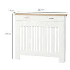 Anti-tipping slatted radiator cover with storage drawer, in wood, 112x19x97 cm, White
