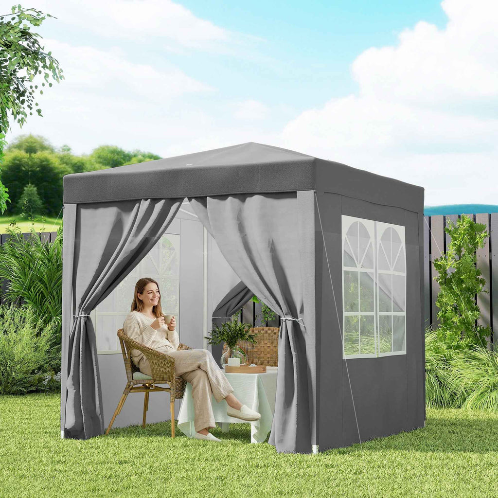 Outsunny 2x2m Folding Gazebo with 4 Removable Metal and Polyester Walls, Grey