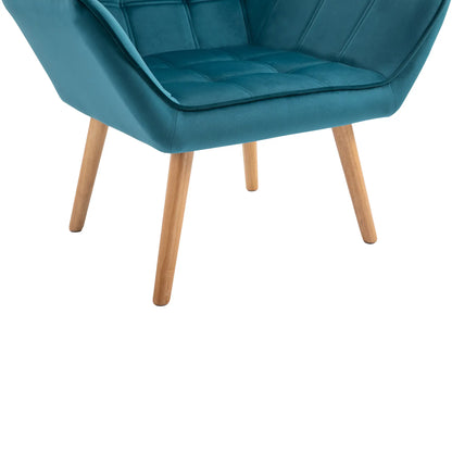 TROMSO | Scandinavian Design Bedroom Armchair, Velvet and Wood Armchair, Petrol Colour, for Living Room or Office, 67x61. 5x71cm