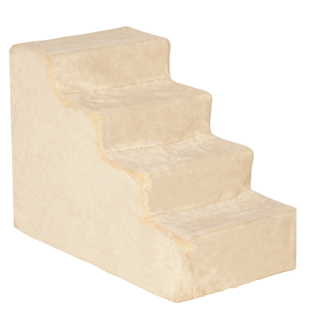 Portable 4-Step Dog Stairs, Removable Flannel and Chipboard, 60x35x44 cm, Beige