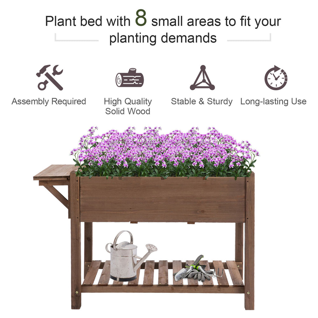 Outsunny bed for raised wooden vegetable garden with folding shelf and lower shelf, 123x54x74cm - Borgè