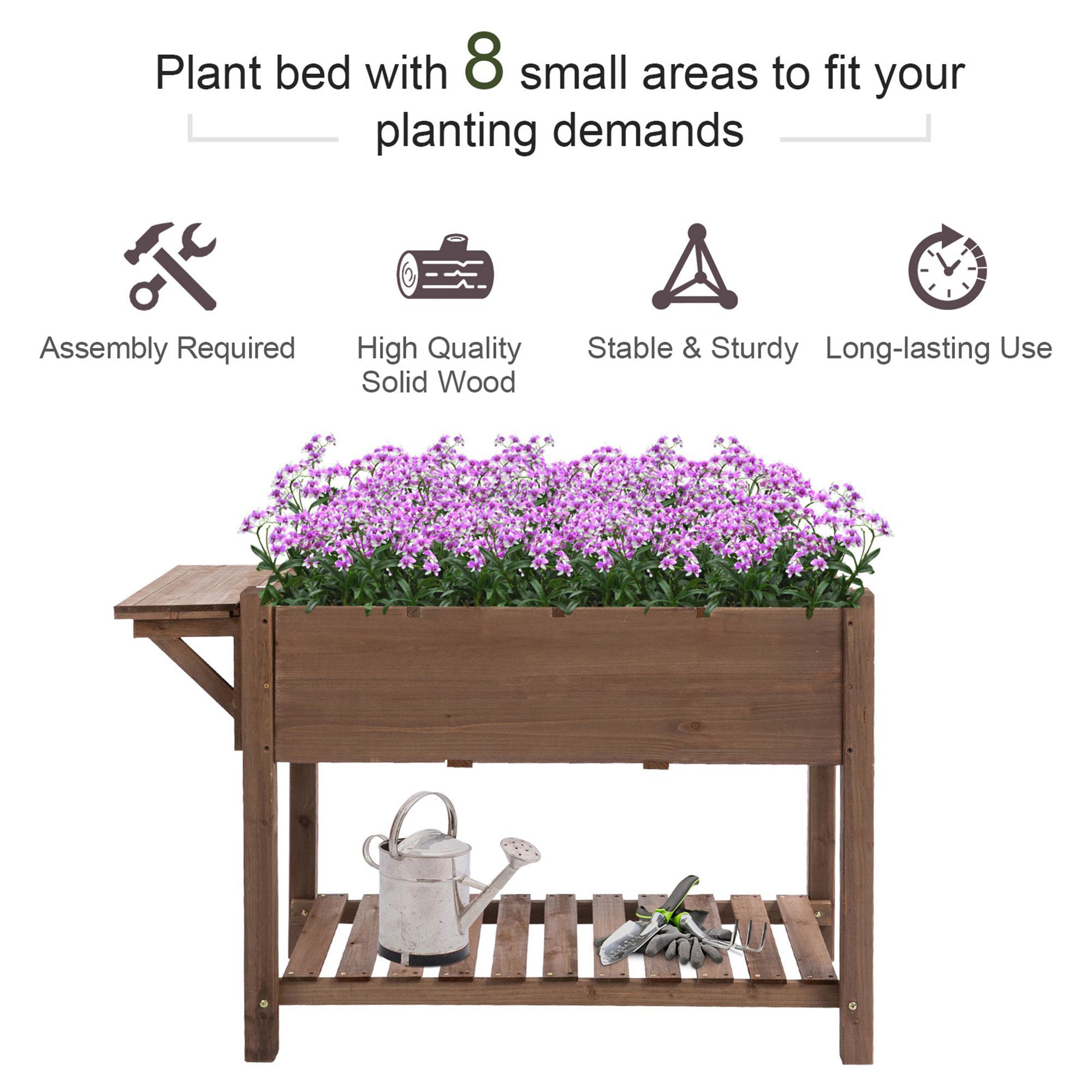 Outsunny bed for raised wooden vegetable garden with folding shelf and lower shelf, 123x54x74cm - Borgè
