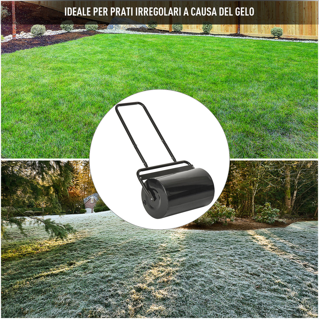 Outsunny 32x50cm Waterproof Black Metal Garden Roller with a 38 Litre Reservoir (Water or Sand)