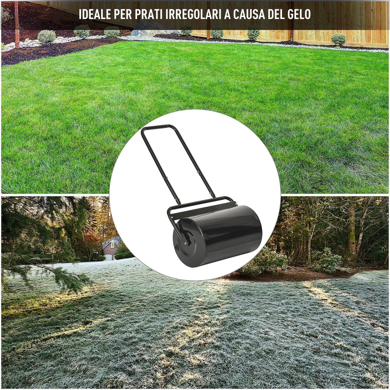 Outsunny 32x50cm Waterproof Black Metal Garden Roller with a 38 Litre Reservoir (Water or Sand)