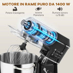 HOMCOM 1400W Stand Mixer with 7L Bowl and 6 Speeds, Dough Hook, Whisk and Beater, Black