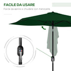 Outsunny 2x3m Rectangular Garden Umbrella with Crank Opening, Green