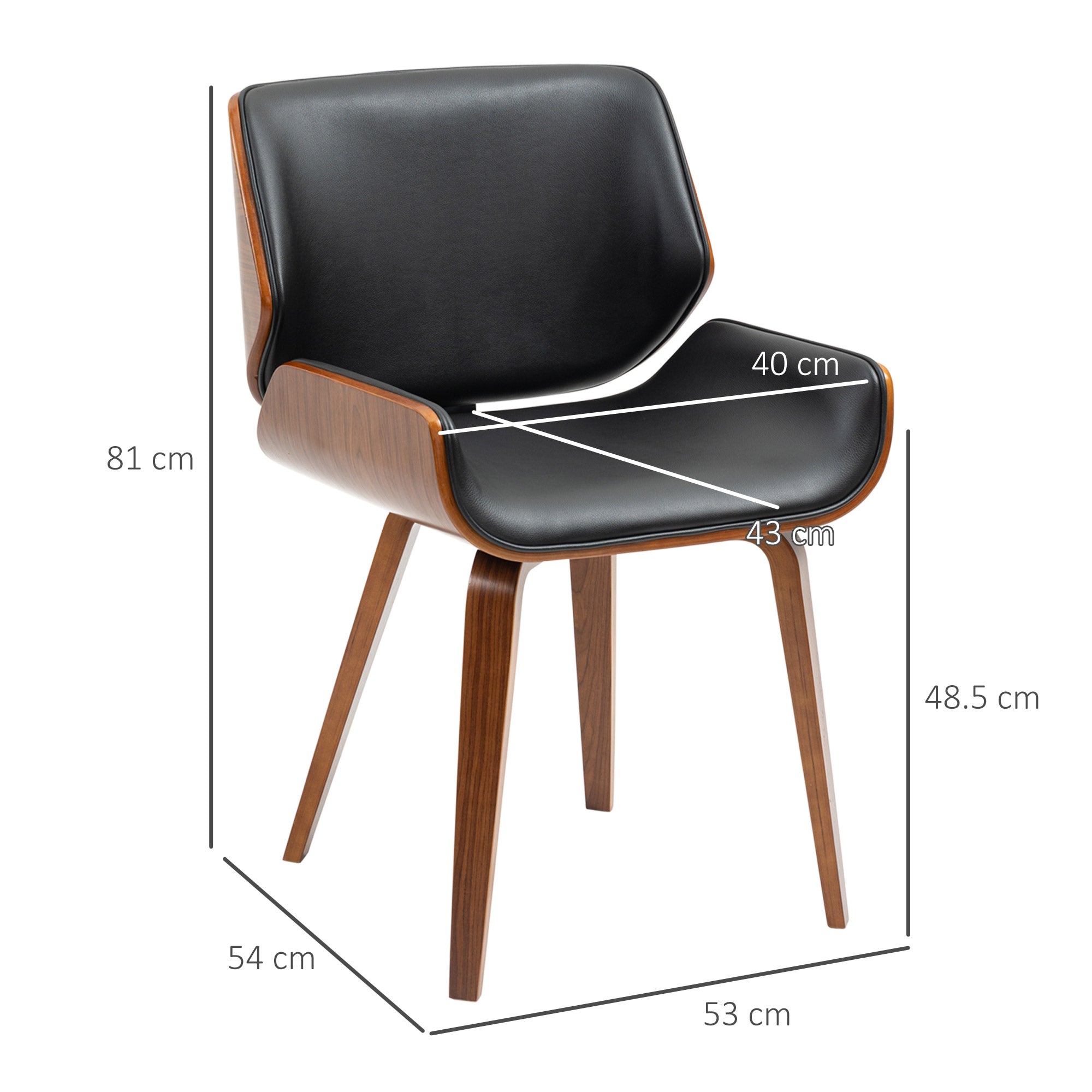 Set of 2 Vintage Style Dining Chairs Padded in Wood and PU Faux Leather, Black and Wood