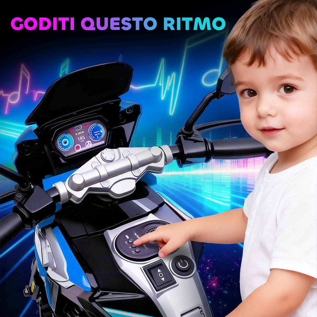 AIYAPLAY Electric Motorcycle for Children with Wheels, Mirrors and Footrest, Made of PP and Metal, 85.5x44.5x56 cm, Blue