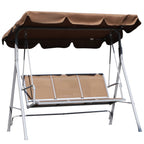 3-Seater Metal Garden Swing, Removable and Washable Sun Canopy, Brown and Silver, 171x108x154cm