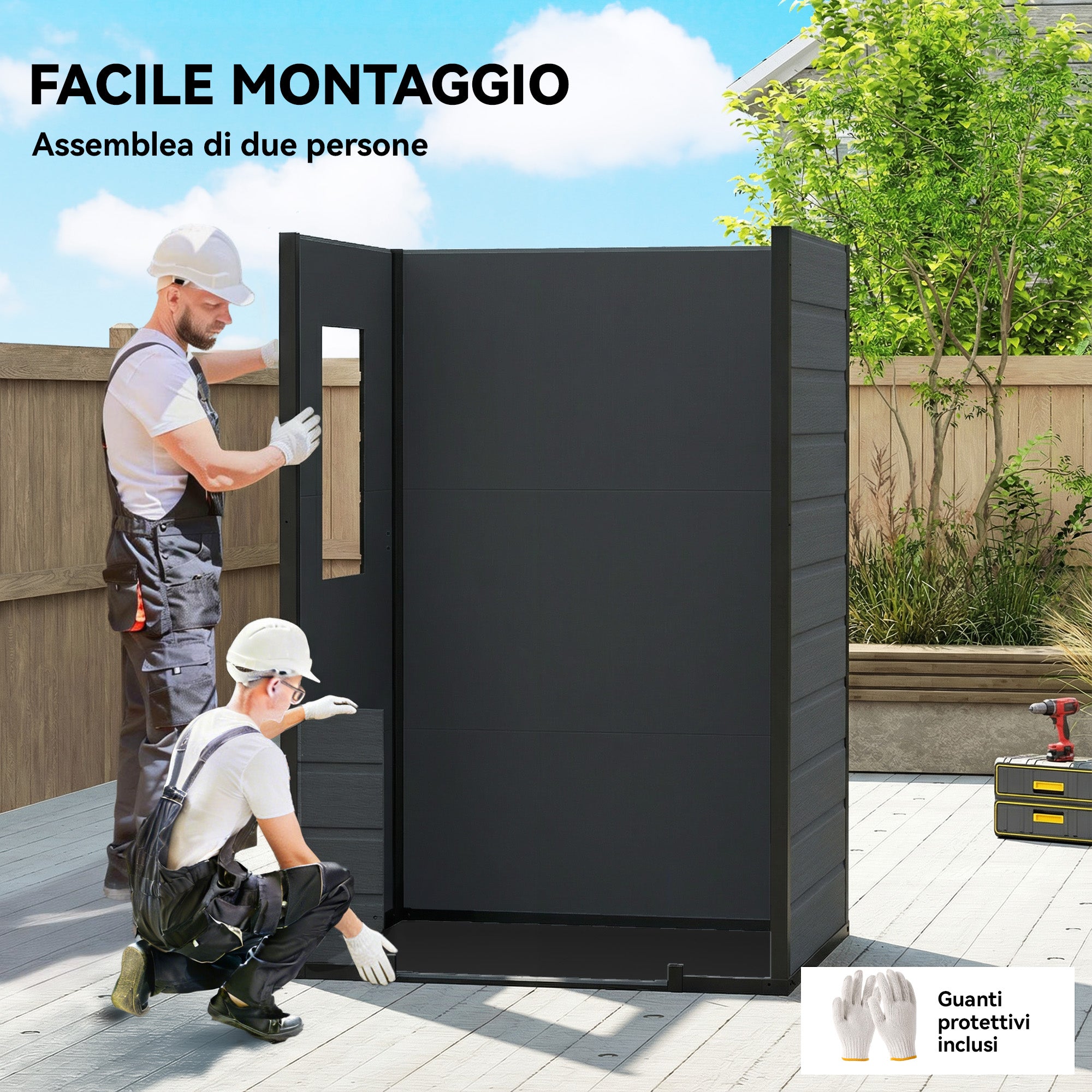 Outsunny 2-Door Tool Shed with Windows and Air Vents, PP and Aluminum, 128x104x196 cm, Dark Gray