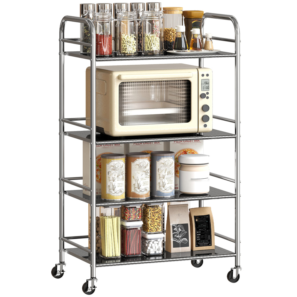 4-Tier Utility Cart with 2 Adjustable Shelves and Raised Edges, Stainless Steel, 60x35x100 cm