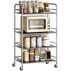 4-Tier Utility Cart with 2 Adjustable Shelves and Raised Edges, Stainless Steel, 60x35x100 cm