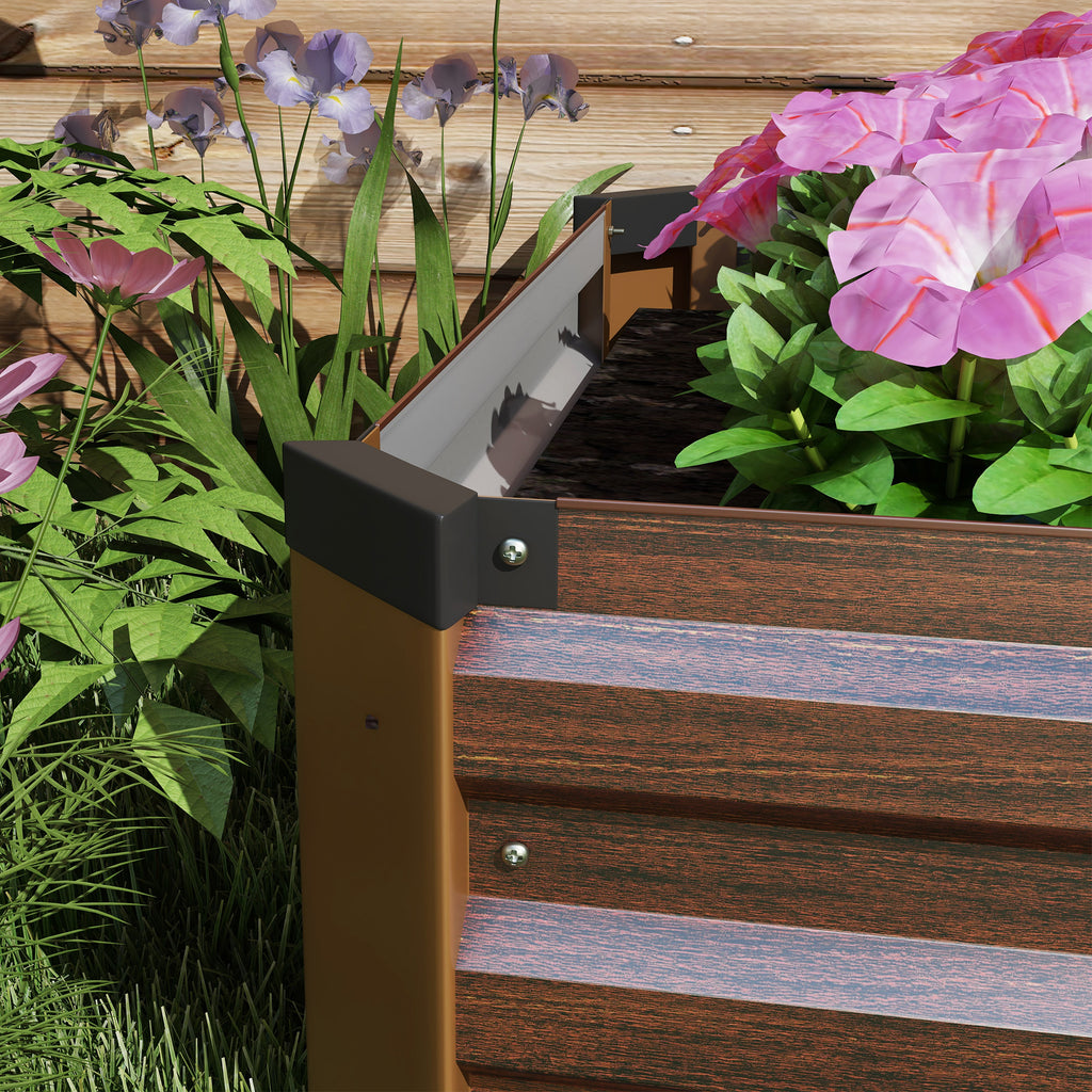 Outsunny 405L Open Bottom Metal Raised Planter, 240x60x30cm, Dark Wood Color