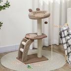 3-Tier Cat Tree with Top Perch and Toy Ball, 48x40x88 cm, White and Brown
