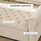 Velvet Fabric Bed End Bench with Storage Space and Armrests, 126x48.5x57 cm, Beige