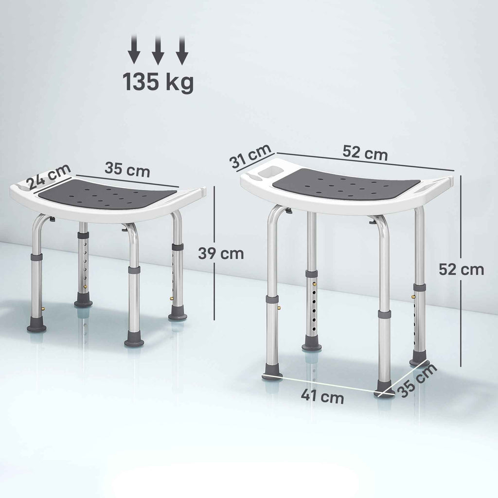 HOMCOM Shower Stool in Aluminum Alloy and Non-Slip Plastic, 6-Level Adjustable Height 39-52cm, Grey