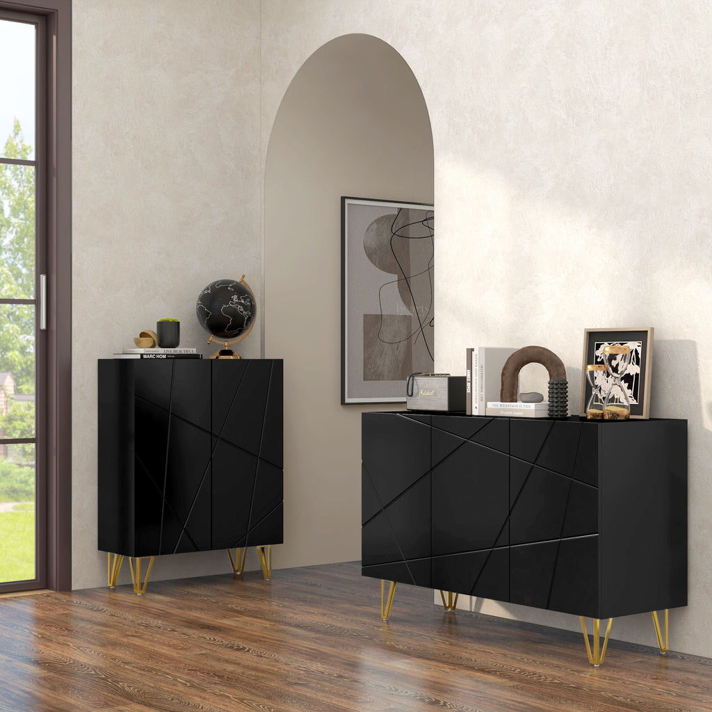 HOMCOM Storage Unit with 2 Cabinets and Adjustable Shelf, in Chipboard and Metal, 120x40x75 cm, Black and Gold - Borgè
