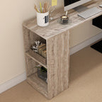 Space-Saving Corner Desk with S-Shaped Shelf, Wooden, 140x120x78 cm, Wood Effect Grey