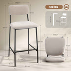 HOMCOM Set of 2 High Back Bar Stools with Footrest and Chenille Upholstery, Cream