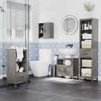 kleankin Bathroom Wall Unit with 3 Open Shelves and Chipboard Cabinet, 48x20x50cm, Gray - Borgè