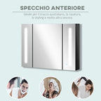 Wall Mounted MDF Bathroom Mirror Cabinet with 3 Cabinets, 3 Shelves and LED Light, 90x15x65 cm, Black