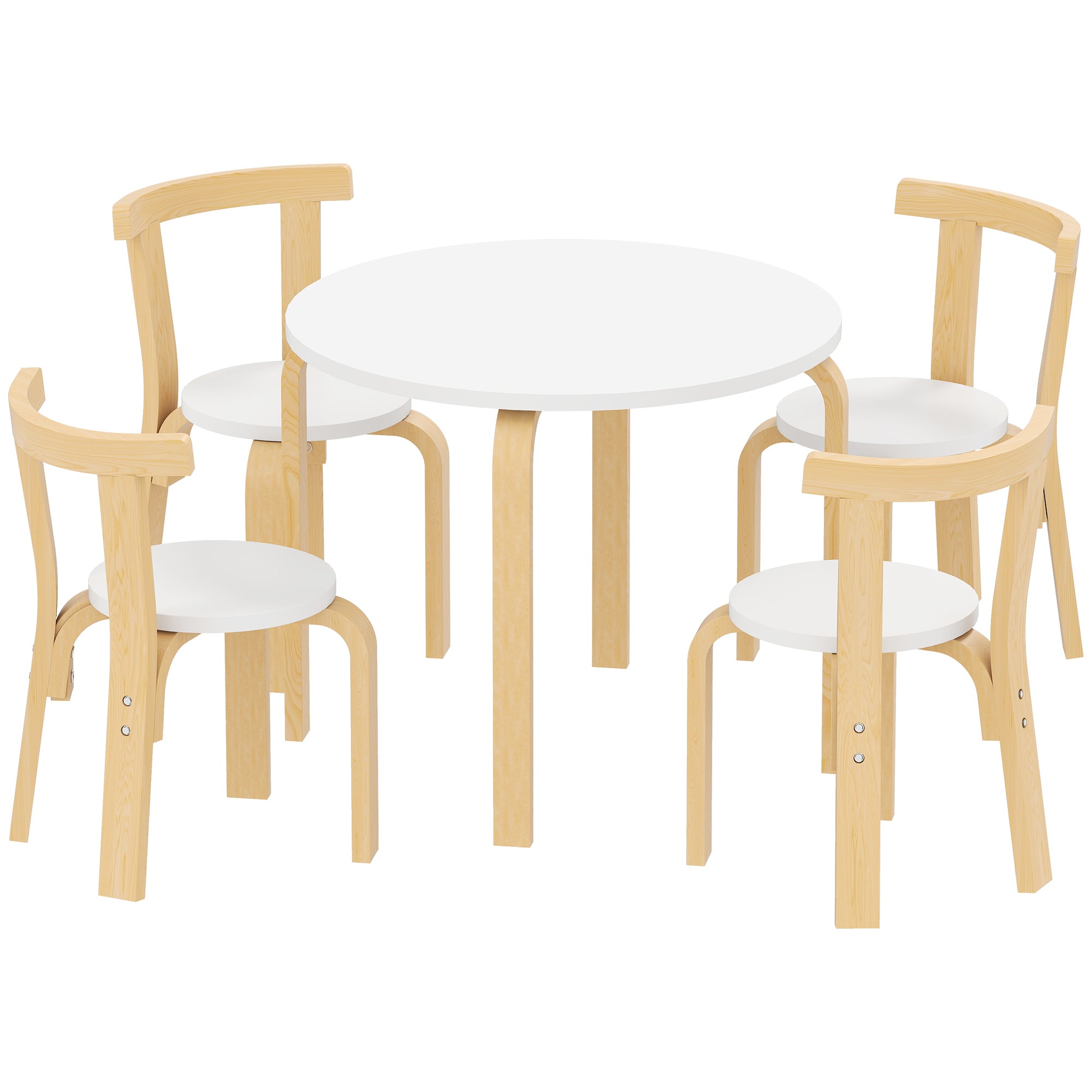 5-Piece Wooden Table and Chair Set for Children Ages 3-8 with Rounded Edges in White