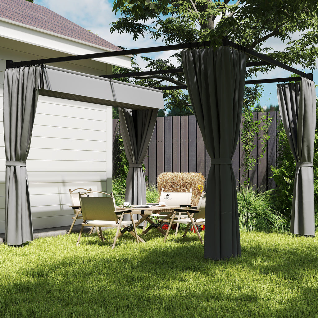 Outsunny Garden Pergola with Retractable Roof and Awnings, Metal and Polyester, 300x300x227 cm, Light Grey