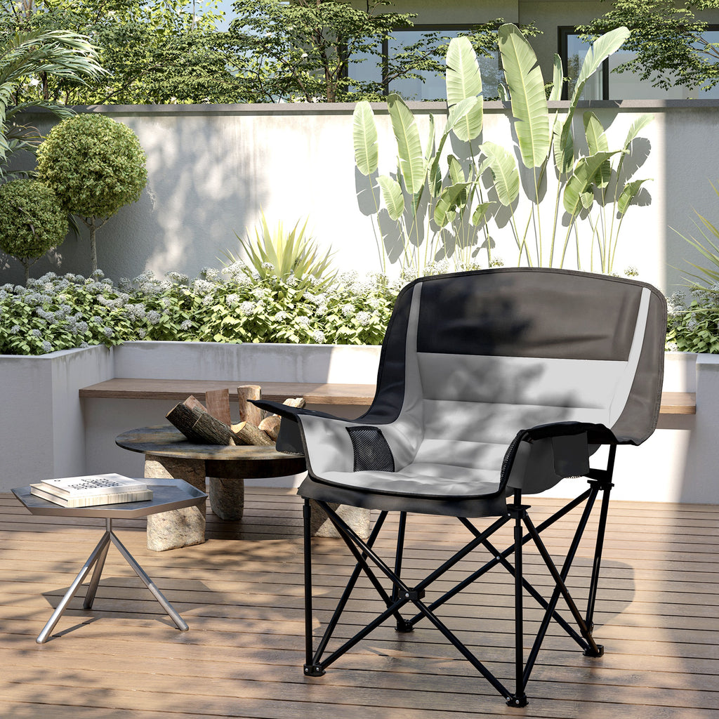 Folding Camping Chair with 2 Cup Holders and Side Pockets, 99x71x103 cm, Gray and Black