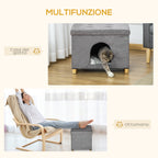 Cat House Footstool with Removable and Washable Cushion, Grey