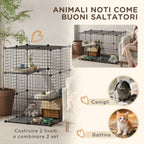 Modular Rabbit and Guinea Pig Cage with 3 Doors and Steel Wire, Black