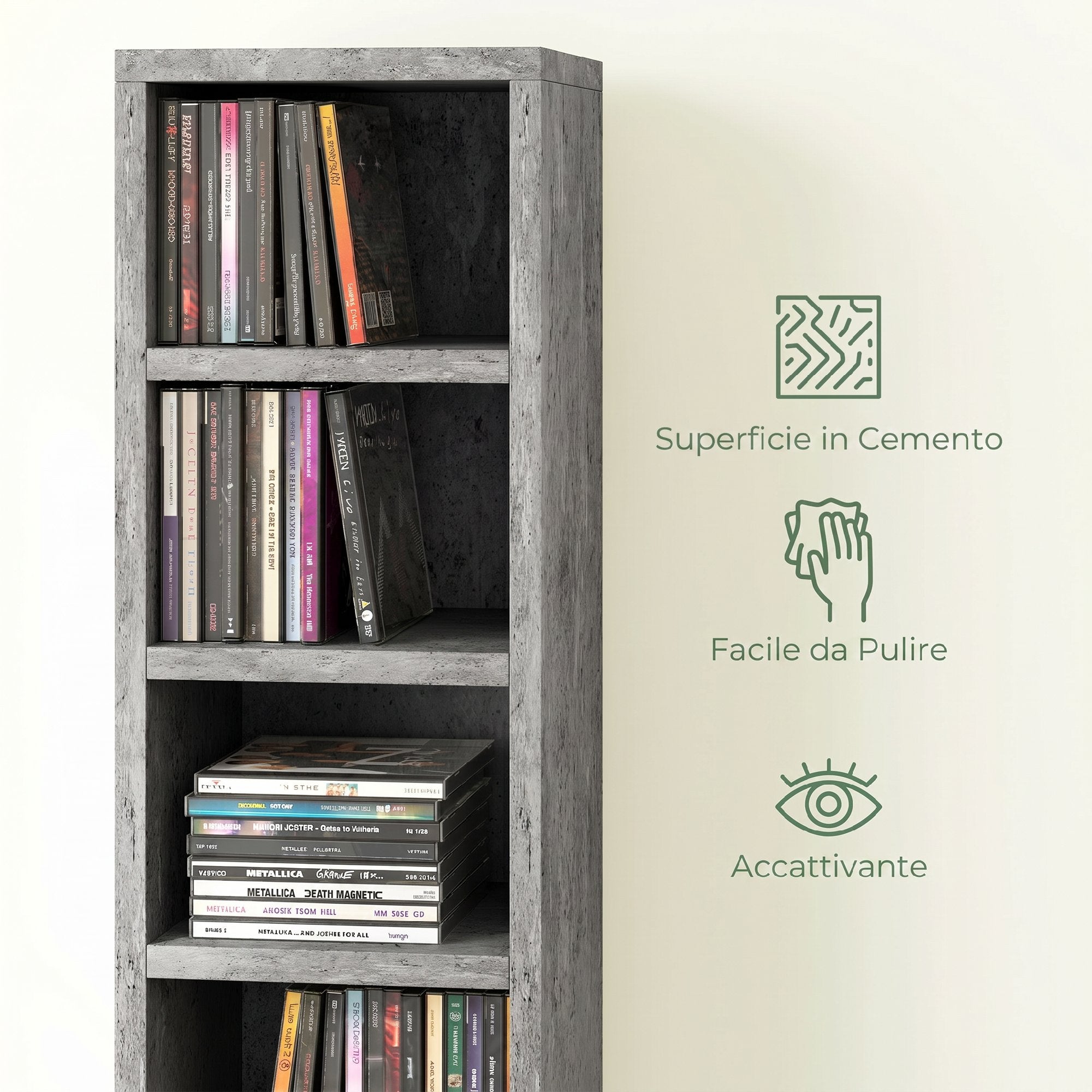 HOMCOM 12-Tier CD Storage Cabinet for 204 CDs, MDF and Chipboard, 21x20x175 cm, Grey