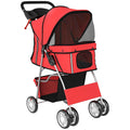 PawHut Folding Dog Stroller with Reflectors, Swivel Wheels, Brakes, and Washable Cushion, Red