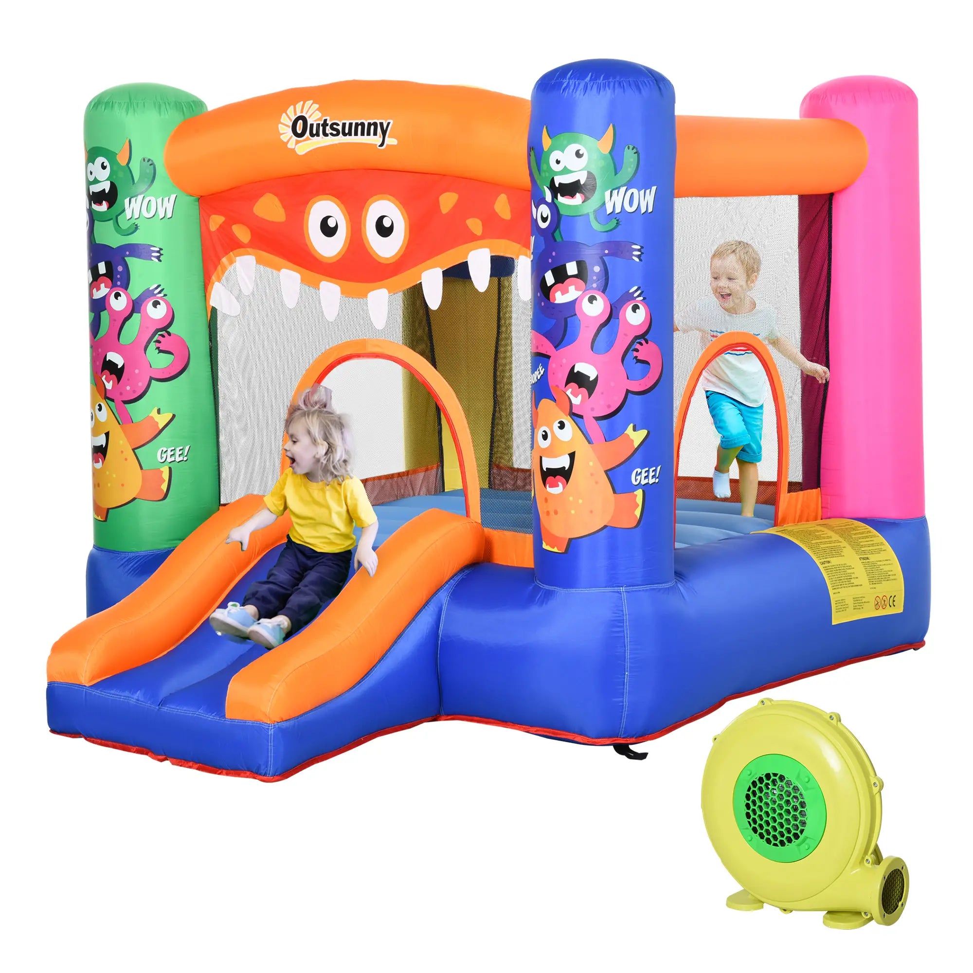 Inflatable Playhouse Giant Bouncy Castle for Kids 3-8 Years Old Colorful Bouncy Trampoline with Slide and Basketball Hoop 250cmx180cmx175cm - Borge' Group Limited