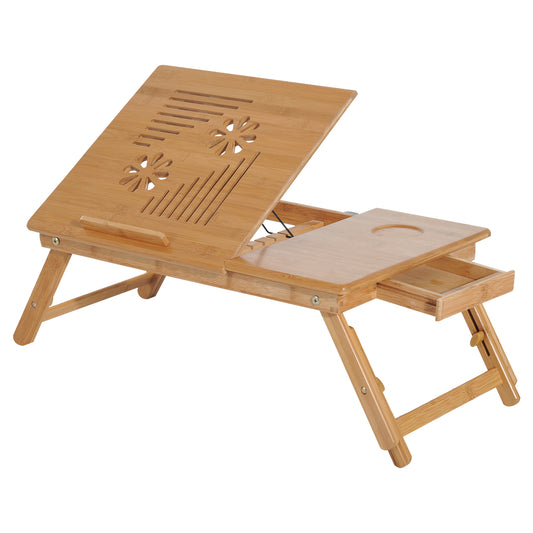 HOMCOM Laptop PC Bedside Table with Bamboo Cooling System 55 × 35 × 22-30cm - Borgè