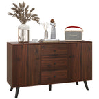 Modern Sideboard in Wood and Chipboard with 2 Cabinets and 3 Drawers, 127x40x76 cm, Brown and Black