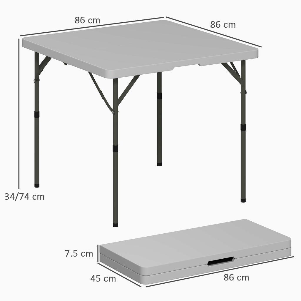 Outsunny Folding Camping Table, Adjustable to 2 Heights, in HDPE and Metal, 86x86x74 cm, White