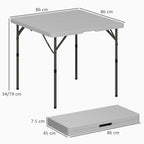 Outsunny Folding Camping Table, Adjustable to 2 Heights, in HDPE and Metal, 86x86x74 cm, White
