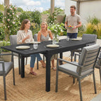 Outsunny Extendable Slatted Garden Table for 4-6 People, Made of Aluminum and Steel, 80/160x80 cm, Black