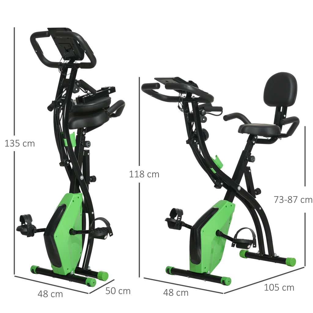 2-in-1 Folding Exercise Bike, 8-Level Adjustable Magnetic Resistance, Quiet Home Exercise Bike with Heart Rate Sensor, Arm Bands, LCD Screen, 2.5kg Flywheel, Green