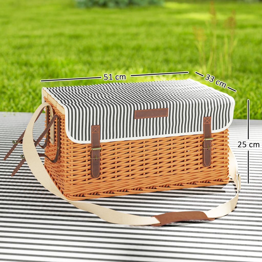 Picnic Basket for 4 People with Table and Corkscrew, Wicker, 51x33x25 cm, Light Brown