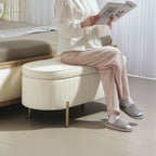 72L Oval Storage Bench with Lift-Top Lid, Velvet Fabric and Wood, 108x44x43.5 cm, Cream