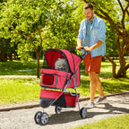 Folding Dog Stroller for Small Dogs, Dog Pushchair with Braked Wheels, Cup Holder, Storage Basket and Removable and Washable Padding, for Pets up to 10 kg, Red