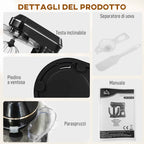 HOMCOM 1400W Stand Mixer with 7L Bowl and 6 Speeds, Dough Hook, Whisk and Beater, Black