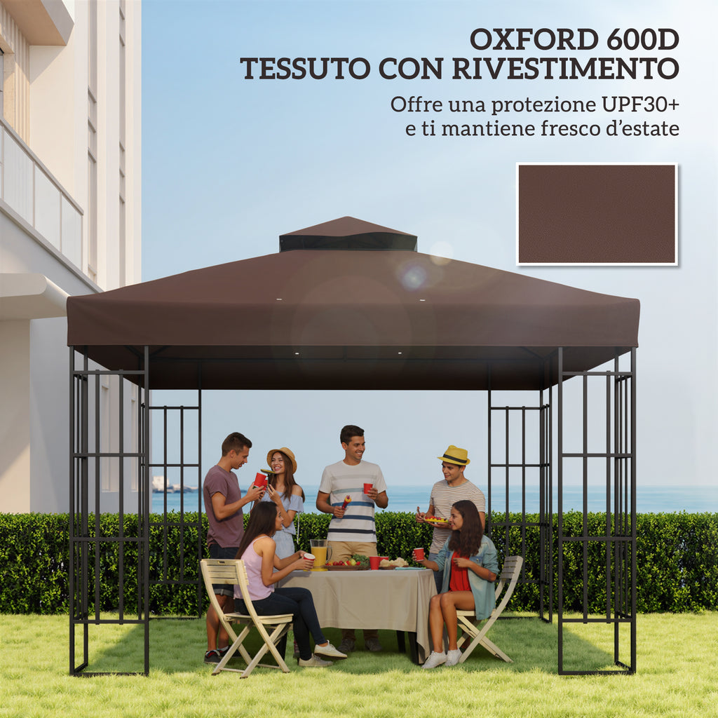 Outsunny 3x3m UPF30+ 2-Tier Coffee Polyester Garden Gazebo Cover