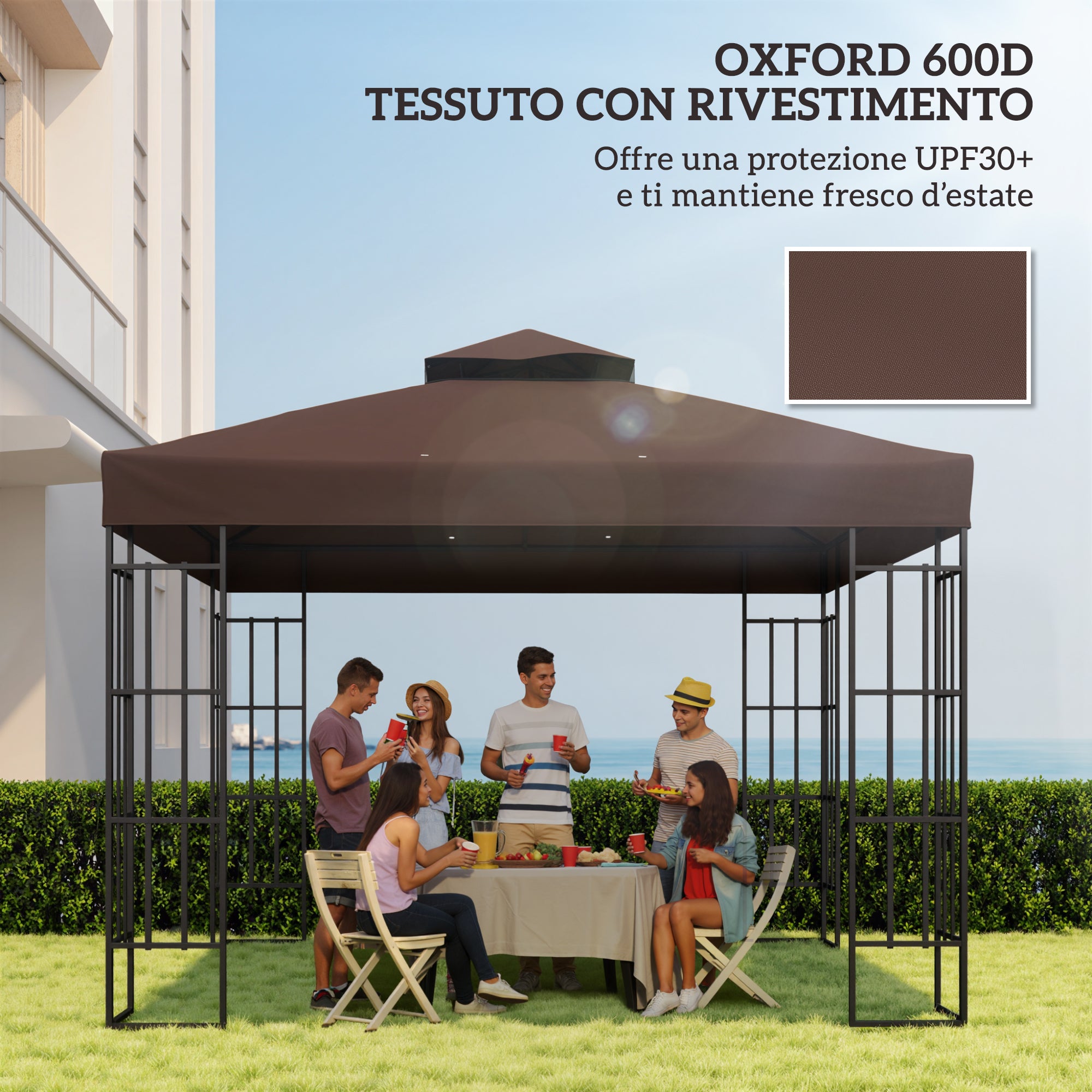 Outsunny 3x3m UPF30+ 2-Tier Coffee Polyester Garden Gazebo Cover