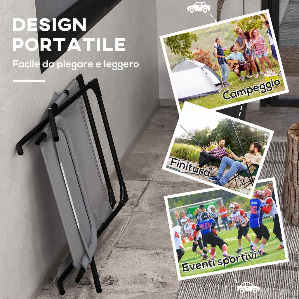 Folding and Reclining Garden Chair on 4 Levels, in Steel and Polyester, 69x91x96 cm, Black Gray - Borgè