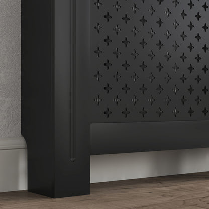 Cross-Perforated MDF Wood Radiator Cover with Shelf and Wall Mounting, 78x19x82 cm, Black