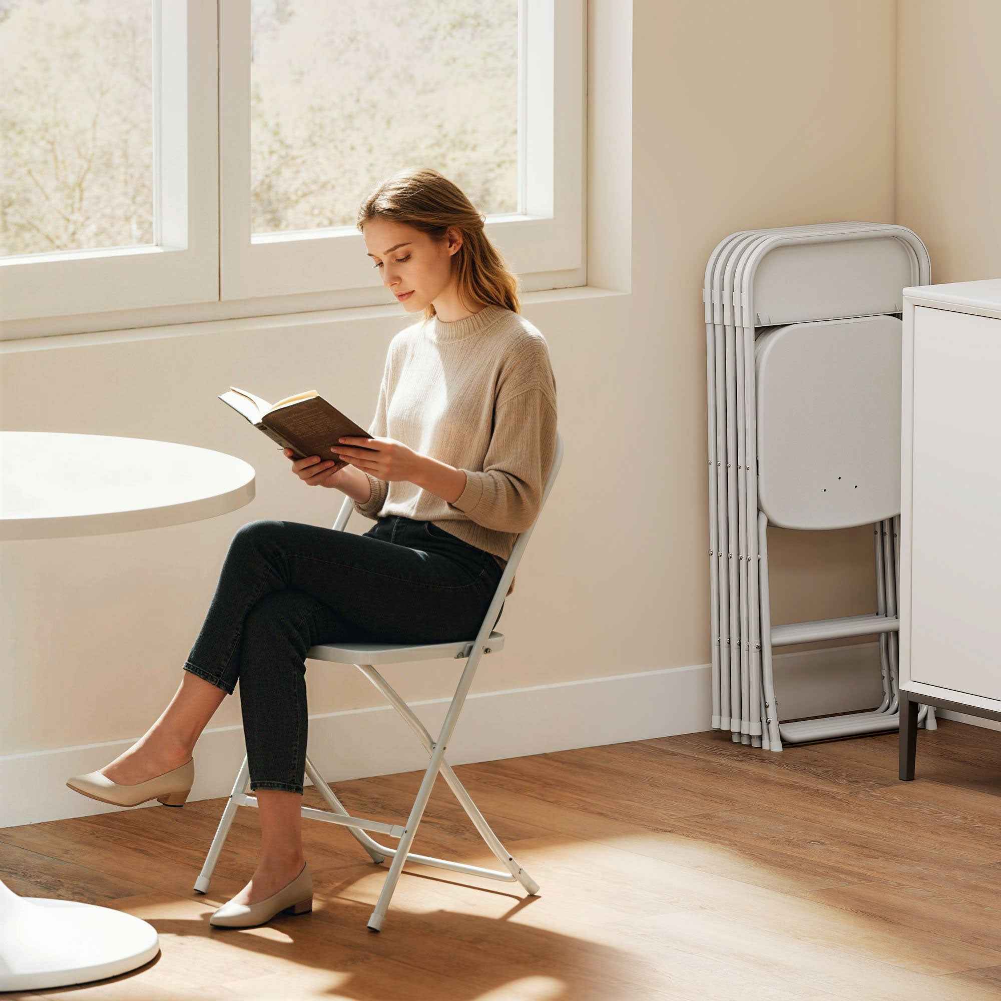 HOMCOM Set of 6 Folding Chairs with Drainage Holes in Plastic and Metal, 45x49x79.5 cm, White
