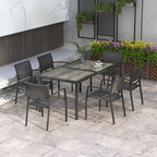 Garden Set with 6 Stackable Mesh Fabric Chairs and Wood Effect Table, Grey